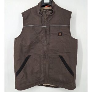 Walls Outdoors Sherpa Lined Canvas Workwear Vest Mens XLT Brown Multi Pocket EUC